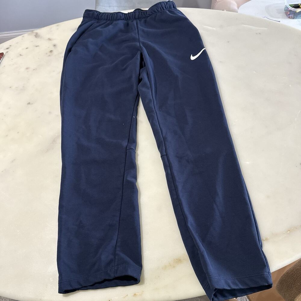 Nike Women’s M Cotton Blend Dri-Fit Therma Sweatpants Navy Blue White Swoosh